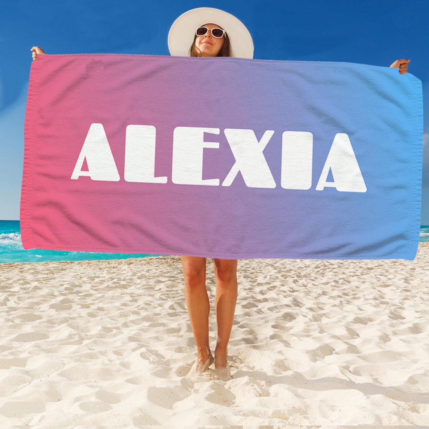 Bridesmaid Gift Bachelorette Party Gifts Custom Beach Towel with Name - Family Vacation Spring Break Summer Girls Night Out Bridal Shower