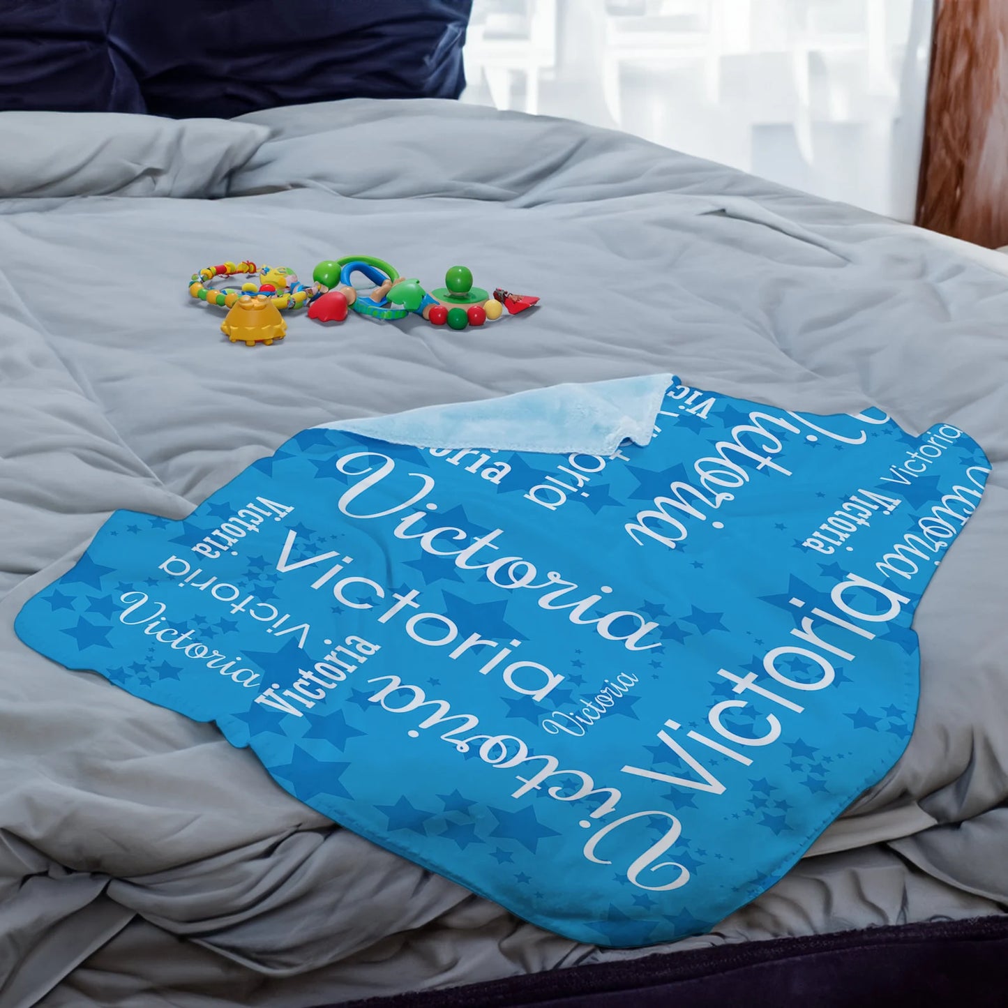 Personalized 30x40 Blue Sherpa Blanket - Soft and Cozy Custom Gift for Newborns and Kids