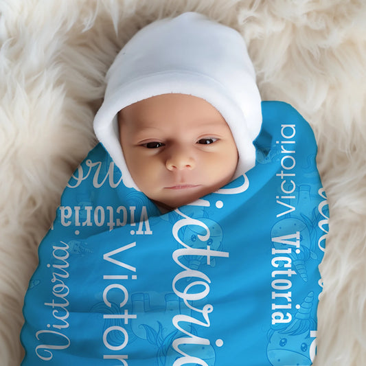 Personalized 30x40 Blue Sherpa Blanket - Soft and Cozy Custom Gift for Newborns and Kids