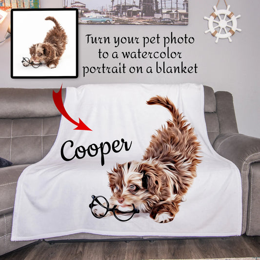 Custom Pet Photo Blanket, Custom Dog Portrait, Dogs, Cat, Bird, Pet Memorial Gift, Best Friend Gift Personalized Pet Blanket, Sherpa Fleece