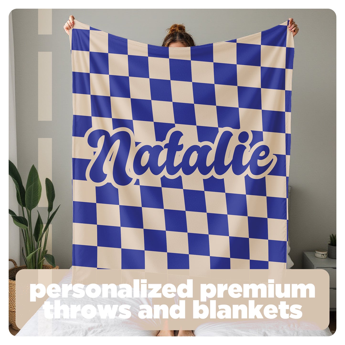Cozy Custom Name Blanket | Soft Fleece or Sherpa | Thoughtful Gift for Loved Ones | Retro Checkers