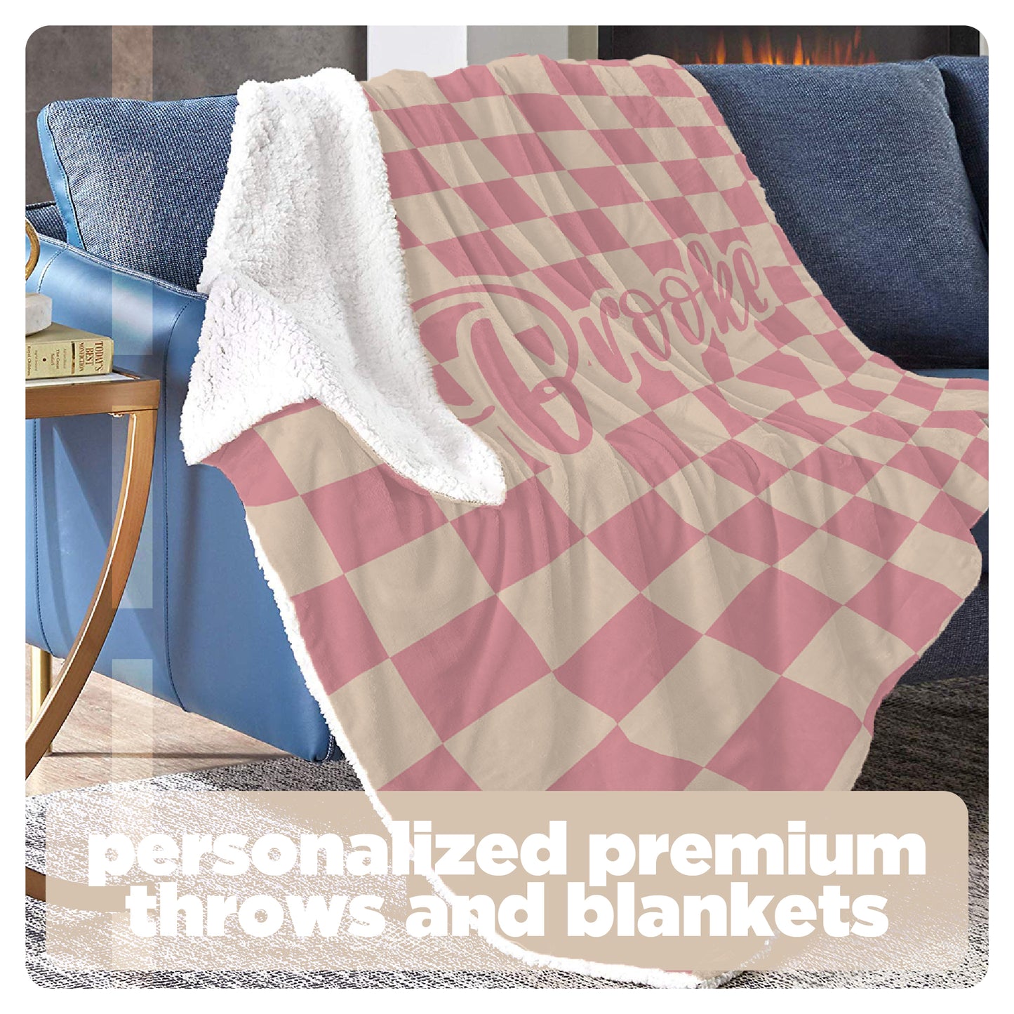 Cozy Custom Name Blanket | Soft Fleece or Sherpa | Thoughtful Gift for Loved Ones | Retro Checkers