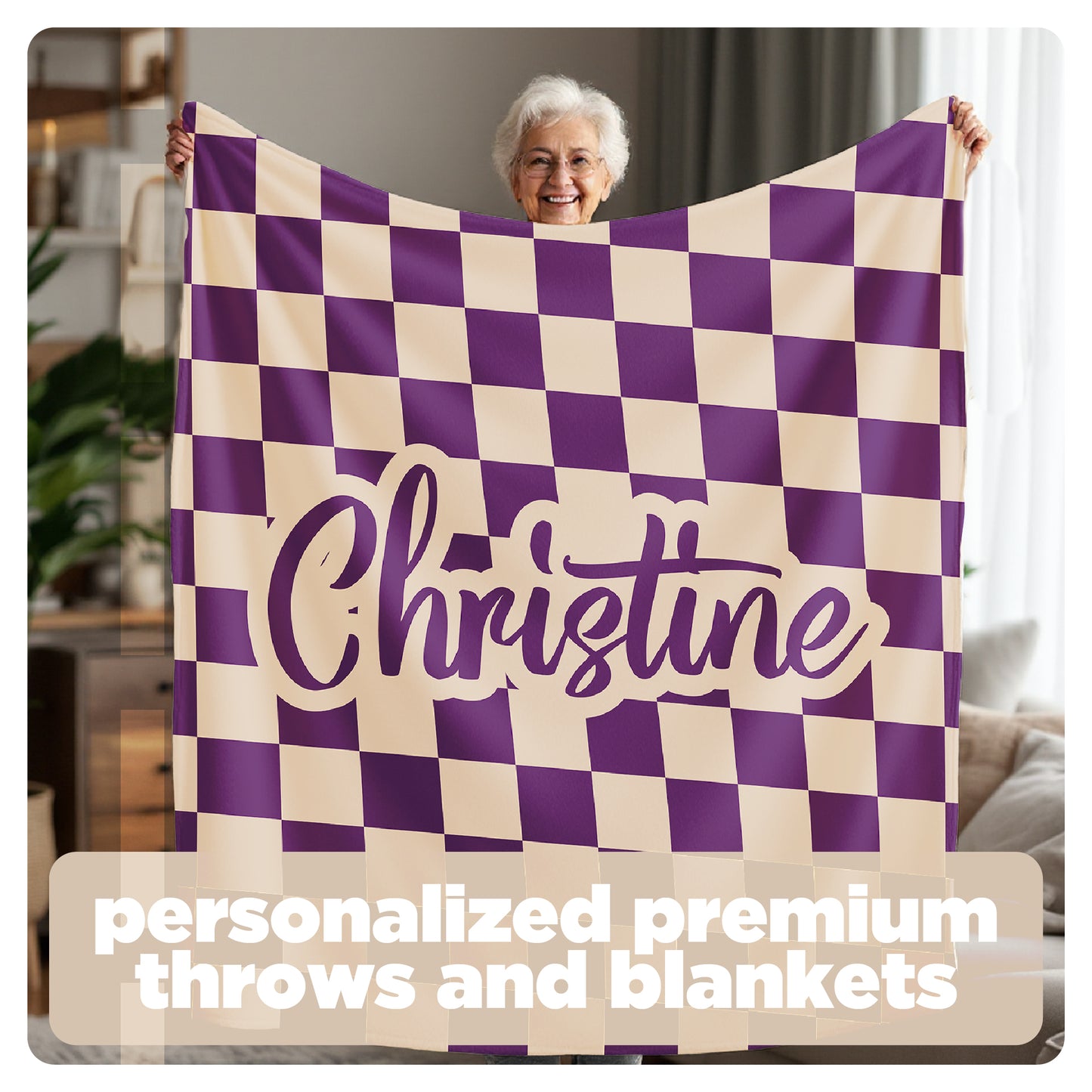 Cozy Custom Name Blanket | Soft Fleece or Sherpa | Thoughtful Gift for Loved Ones | Retro Checkers