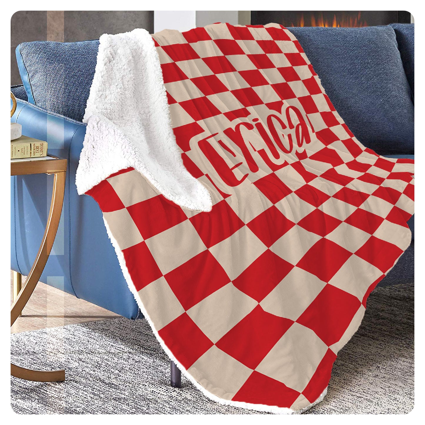 Cozy Custom Name Blanket | Soft Fleece or Sherpa | Thoughtful Gift for Loved Ones | Retro Checkers