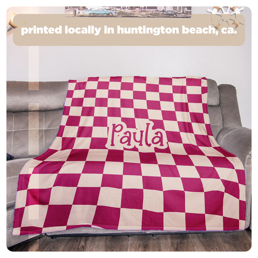 Cozy Custom Name Blanket | Soft Fleece or Sherpa | Thoughtful Gift for Loved Ones | Retro Checkers