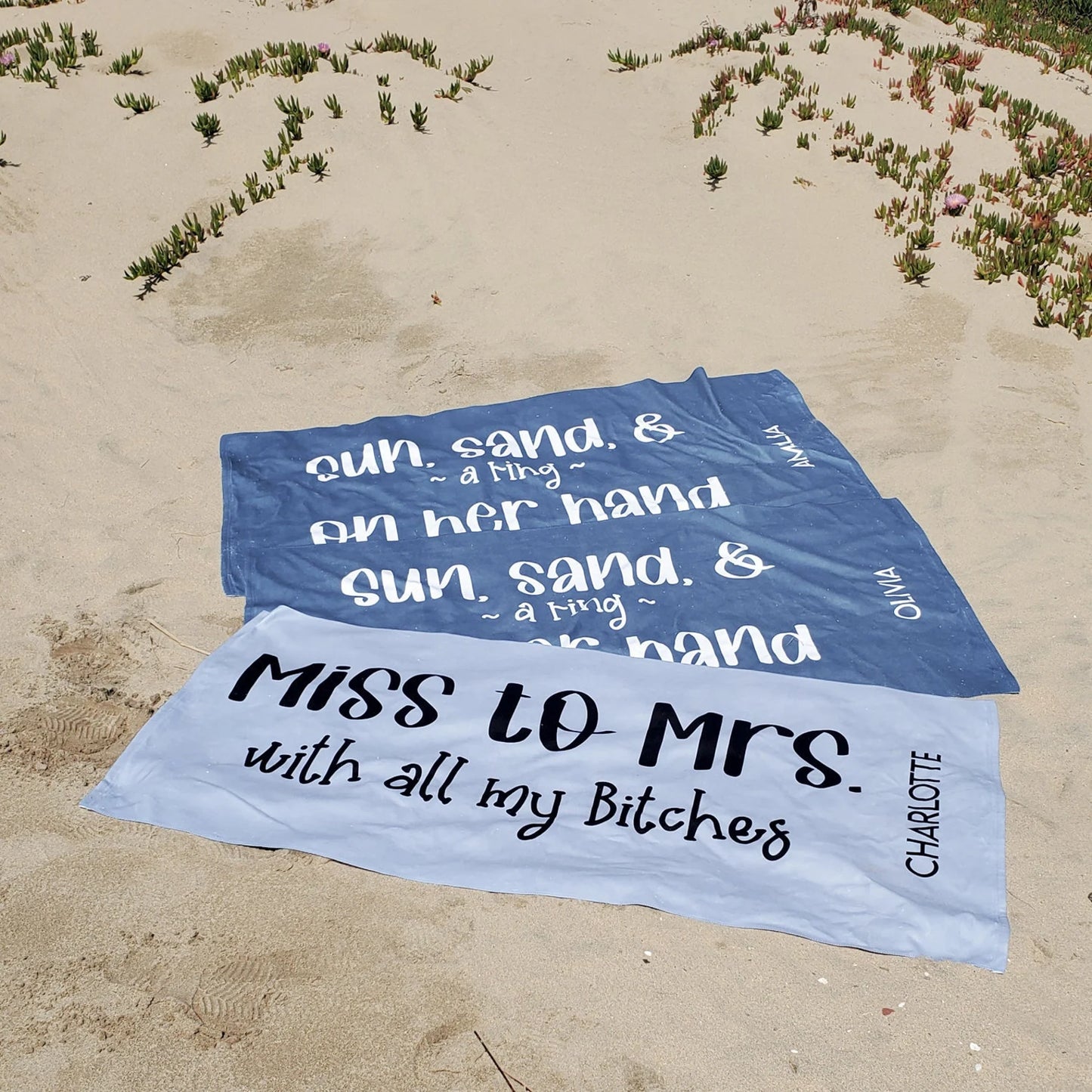Personalized Bridal Party Beach Towel - Custom Name Towel for Brides, Bridesmaids, and Maid of Honor with Cute Funny Saying Quote