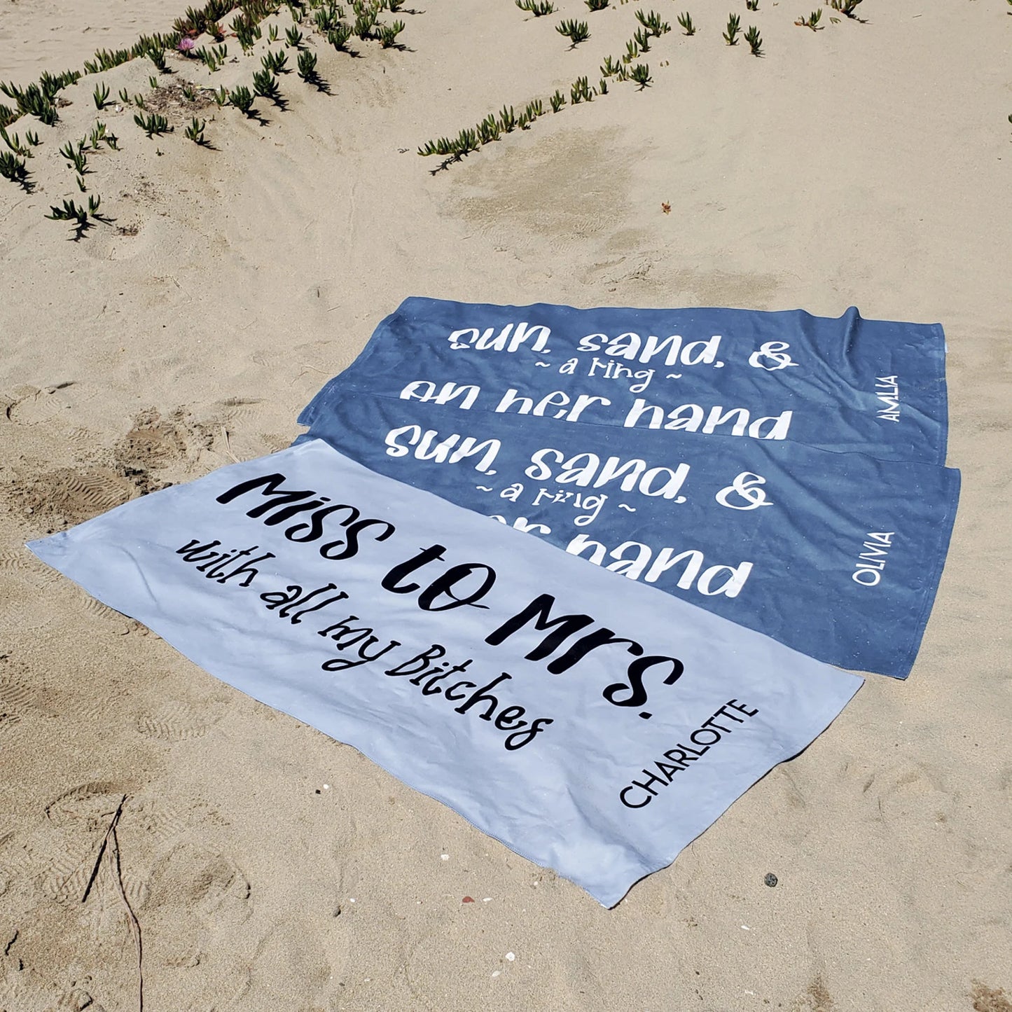 Personalized Bridal Party Beach Towel - Custom Name Towel for Brides, Bridesmaids, and Maid of Honor with Cute Funny Saying Quote