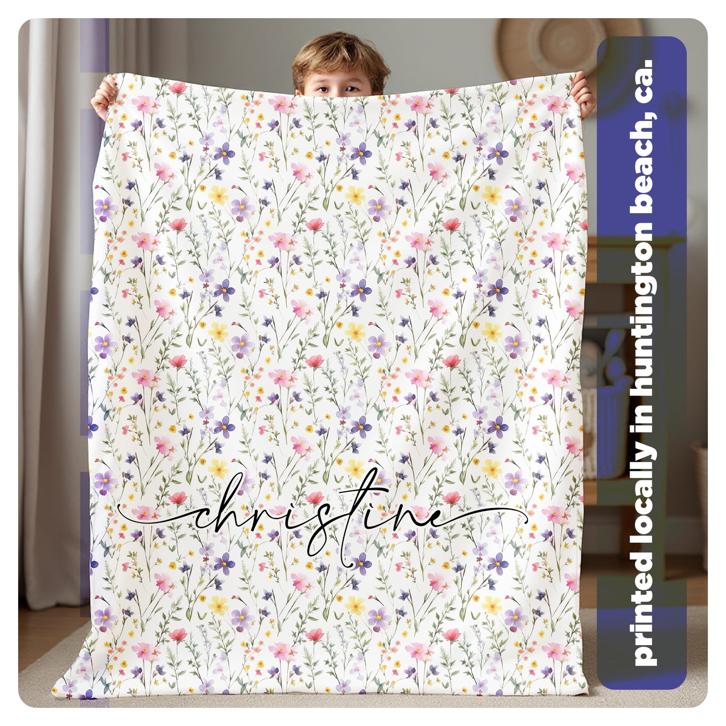 Personalized Floral Name Blanket - Custom Sherpa or Fleece Throw - Cozy Gift for Mom, Grandma, Kids, Birthdays, Christmas, Housewarming