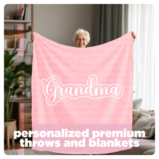 Personalized Name Blanket – Custom Family Throw – Soft Fleece or Sherpa – Gift for Grandma, Mom, Dad, Kids, Grandparents