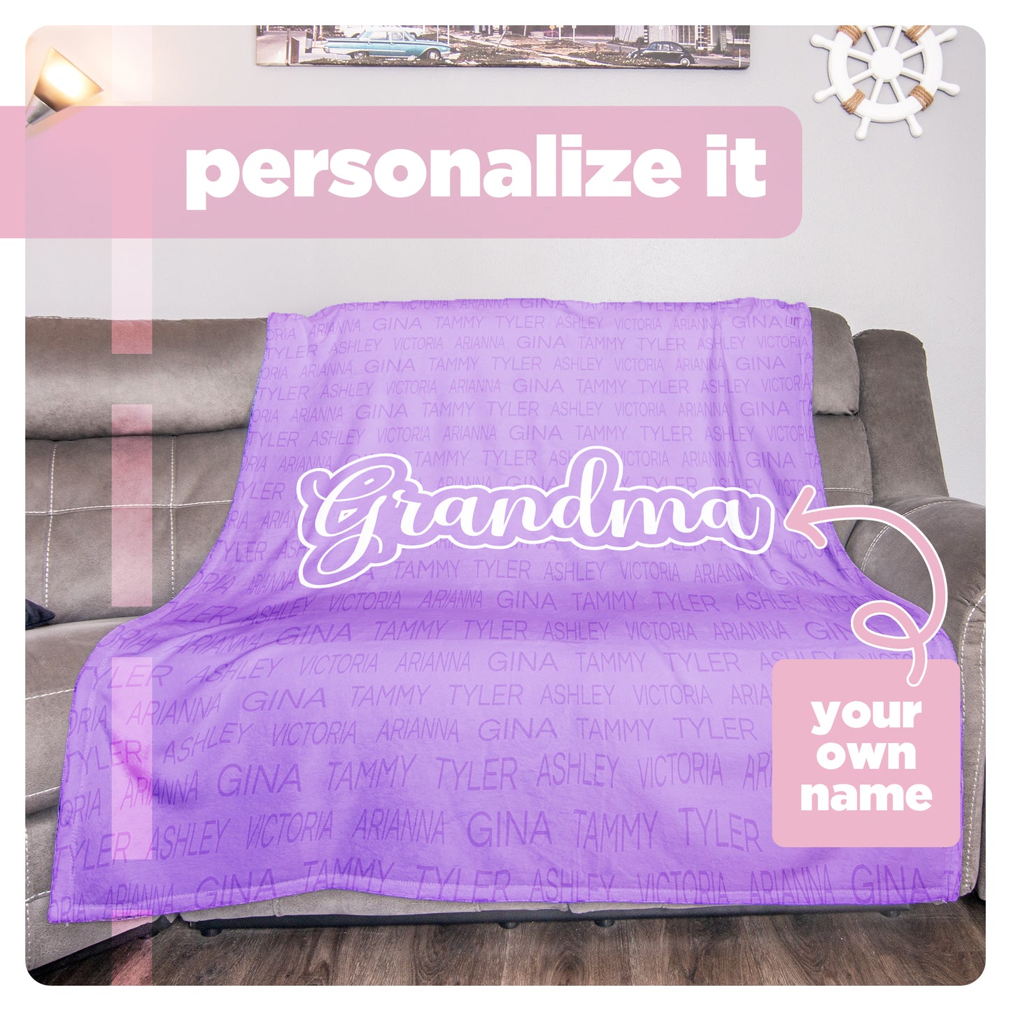 Personalized Name Blanket – Custom Family Throw – Soft Fleece or Sherpa – Gift for Grandma, Mom, Dad, Kids, Grandparents