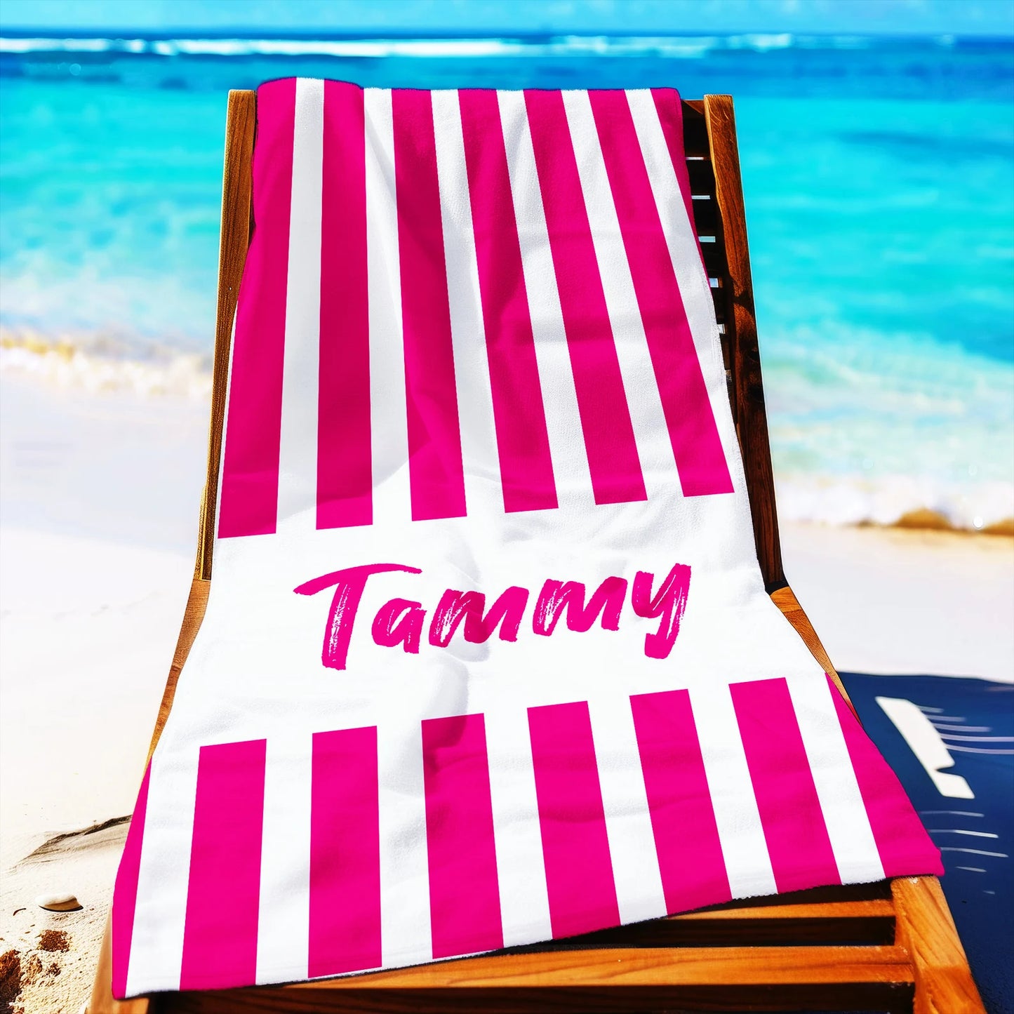 Striped Beach Towel Personalized 30 x 60 Towels, Outdoor Pool Towels, Personalizes Towels, Custom Striped Towels, Magenta Striped Towels