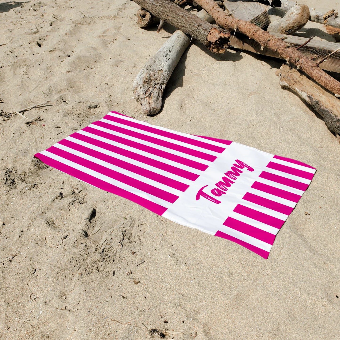Striped Beach Towel Personalized 30 x 60 Towels, Outdoor Pool Towels, Personalizes Towels, Custom Striped Towels, Magenta Striped Towels