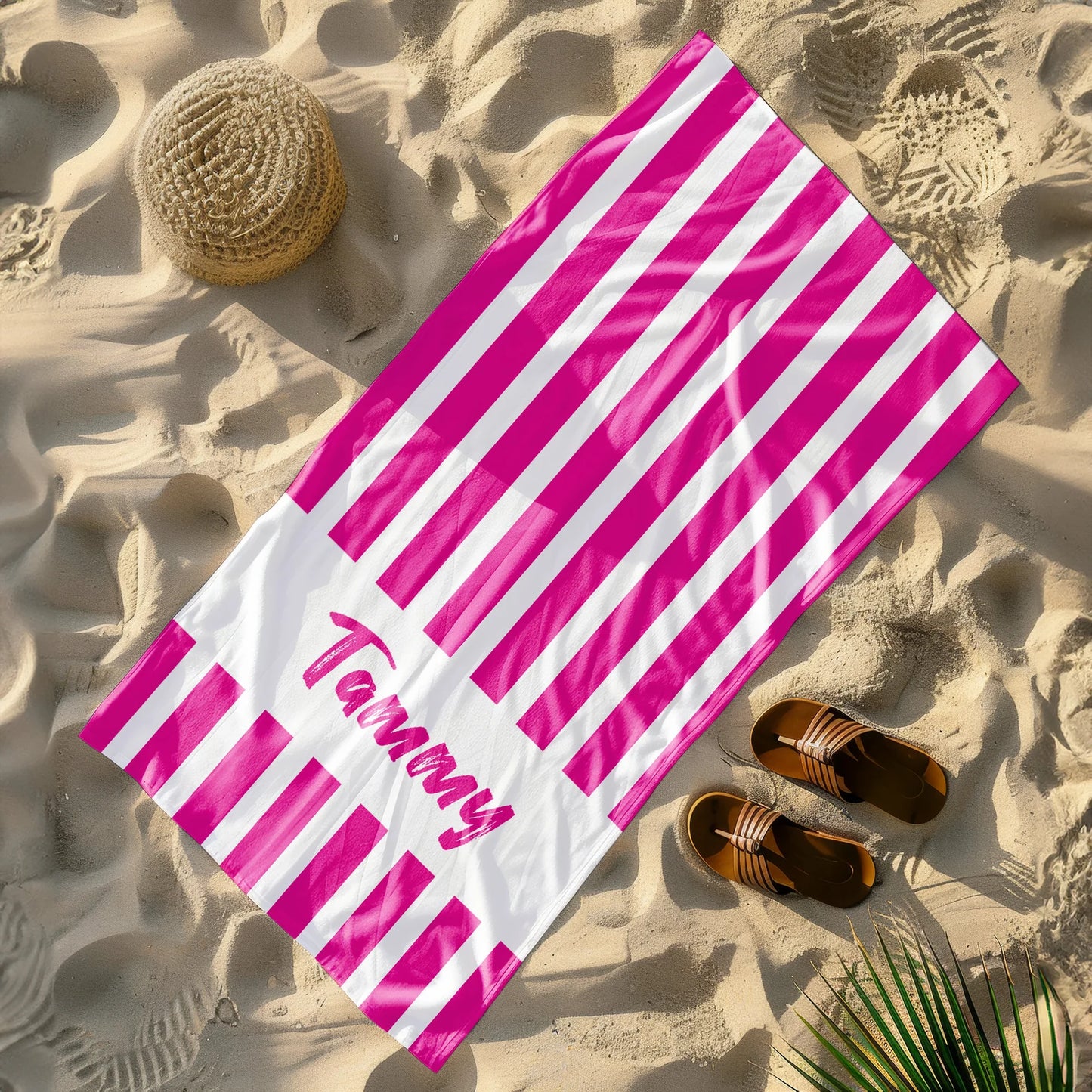 Striped Beach Towel Personalized 30 x 60 Towels, Outdoor Pool Towels, Personalizes Towels, Custom Striped Towels, Magenta Striped Towels