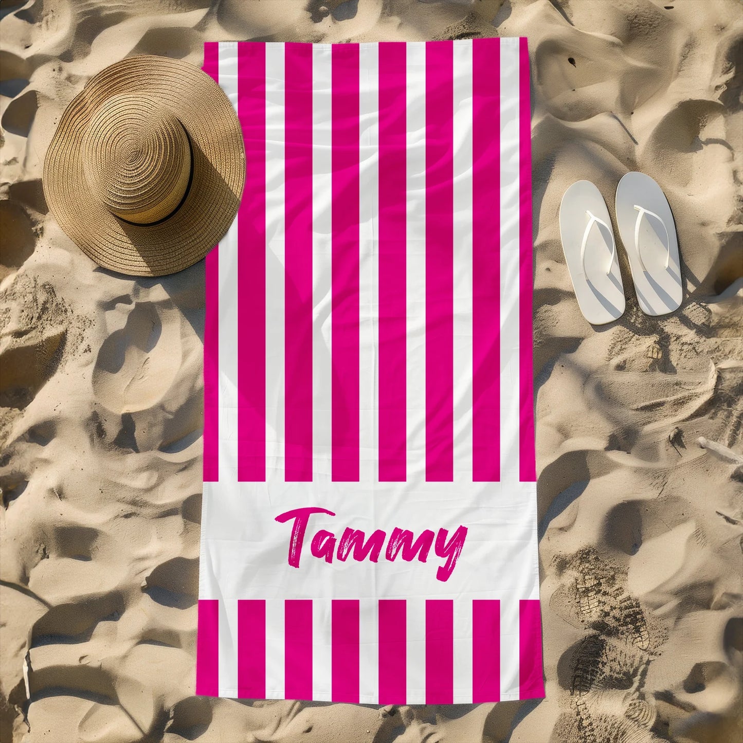 Striped Beach Towel Personalized 30 x 60 Towels, Outdoor Pool Towels, Personalizes Towels, Custom Striped Towels, Magenta Striped Towels