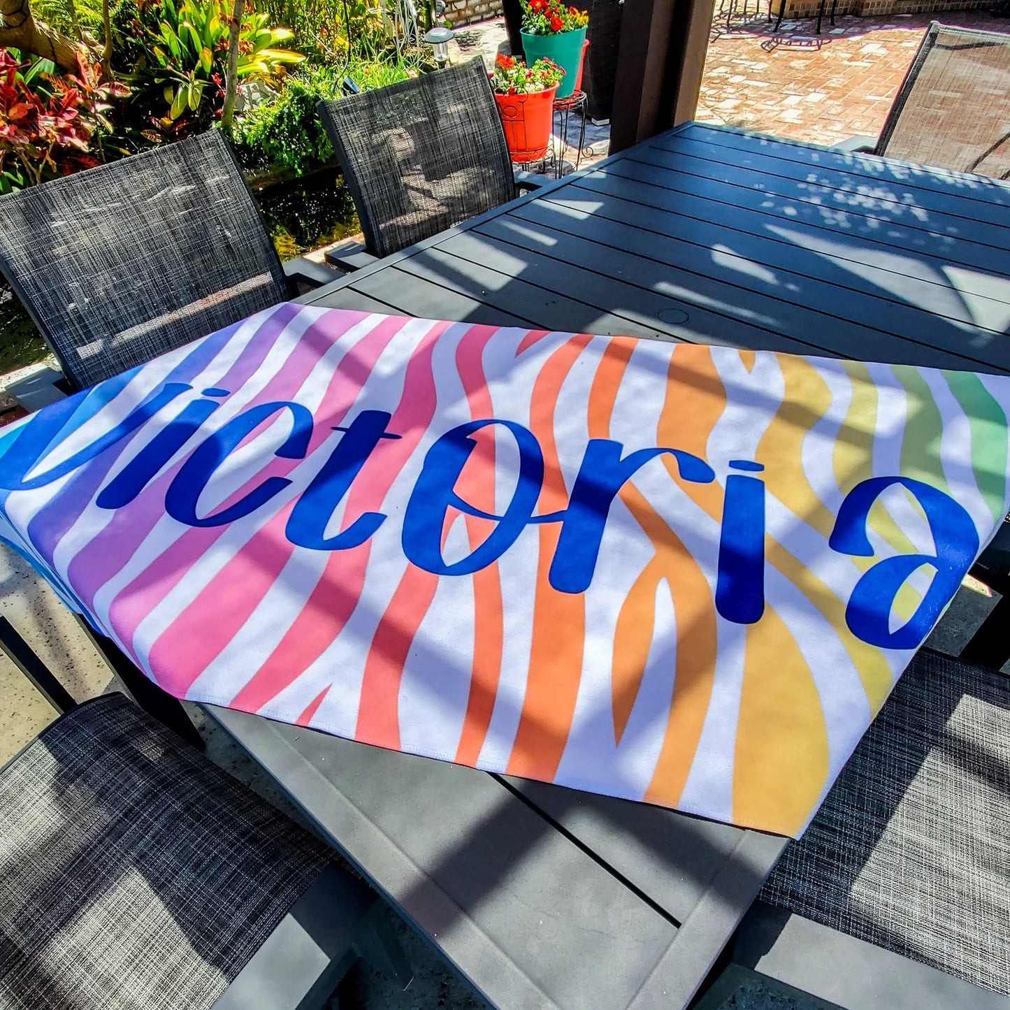 Custom Beach Towel - Personalized Name and Animal Stripe - Fun Pool and Beach Accessory for Kids and Youth