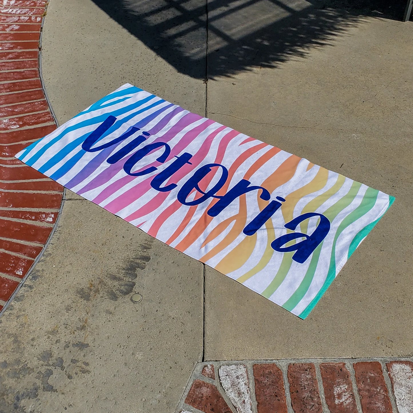Custom Beach Towel - Personalized Name and Animal Stripe - Fun Pool and Beach Accessory for Kids and Youth