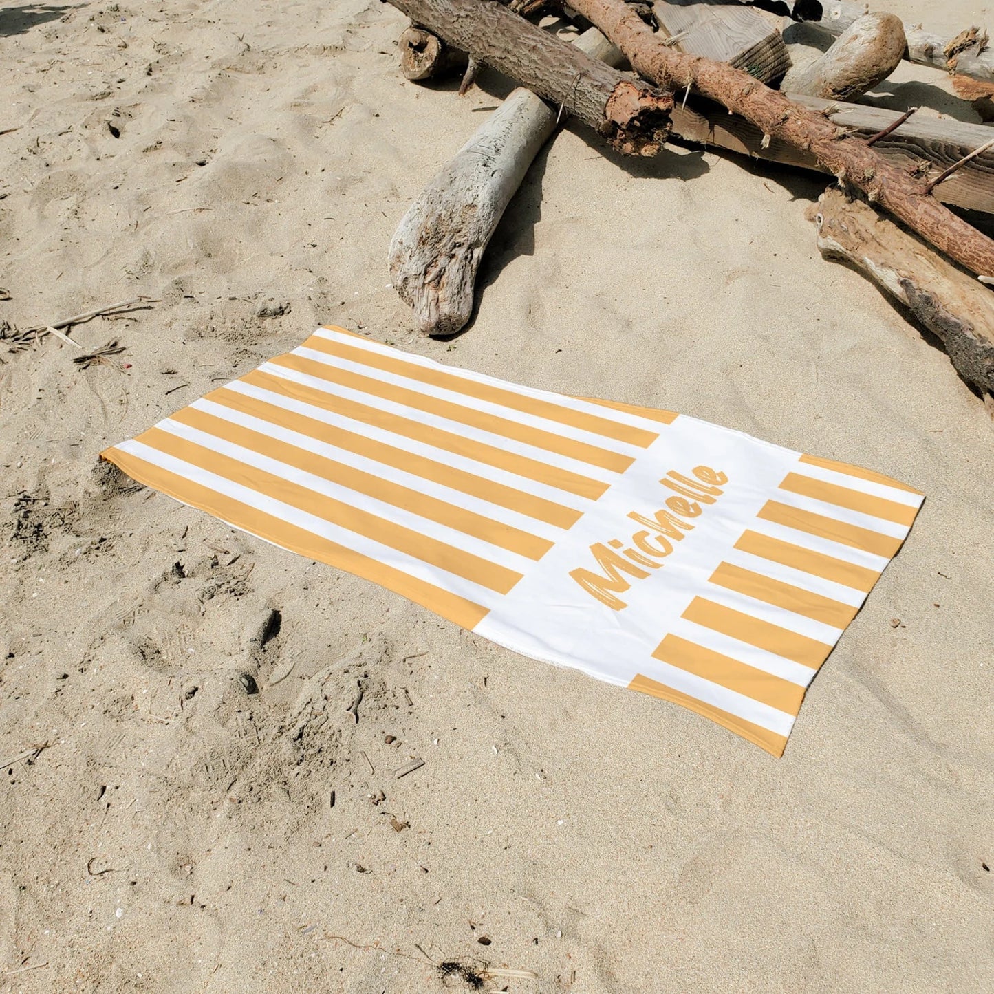 Striped Beach Towel Personalized 30 x 60 Towels, Outdoor Pool Towels, Personalizes Towels, Custom Striped Towels, Vanilla Cream Beach Towel