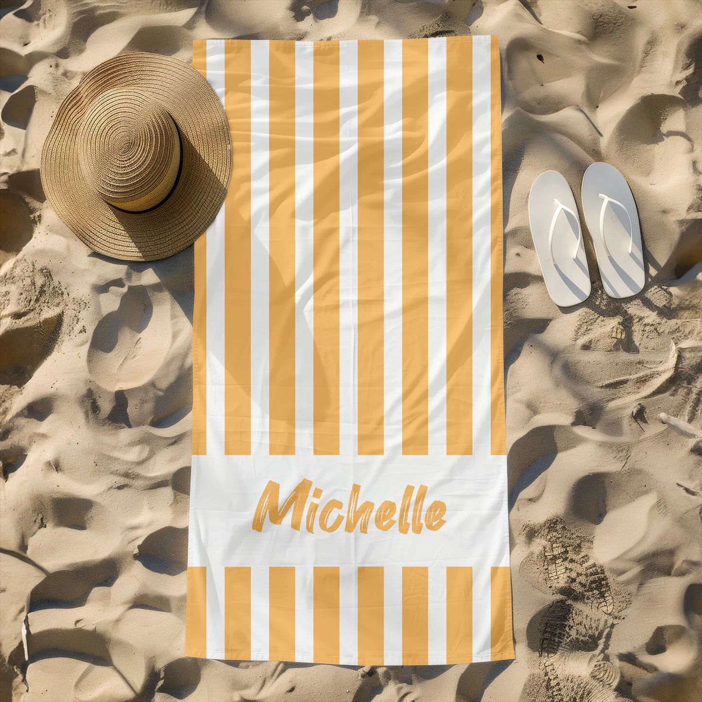 Striped Beach Towel Personalized 30 x 60 Towels, Outdoor Pool Towels, Personalizes Towels, Custom Striped Towels, Vanilla Cream Beach Towel