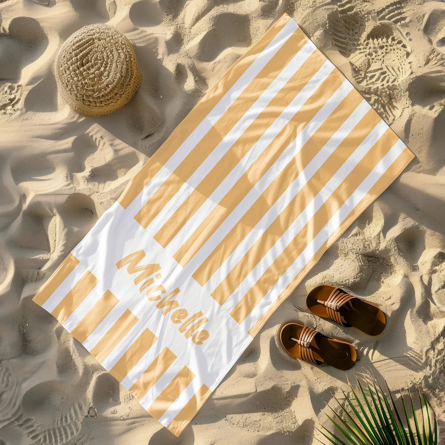 Striped Beach Towel Personalized 30 x 60 Towels, Outdoor Pool Towels, Personalizes Towels, Custom Striped Towels, Vanilla Cream Beach Towel