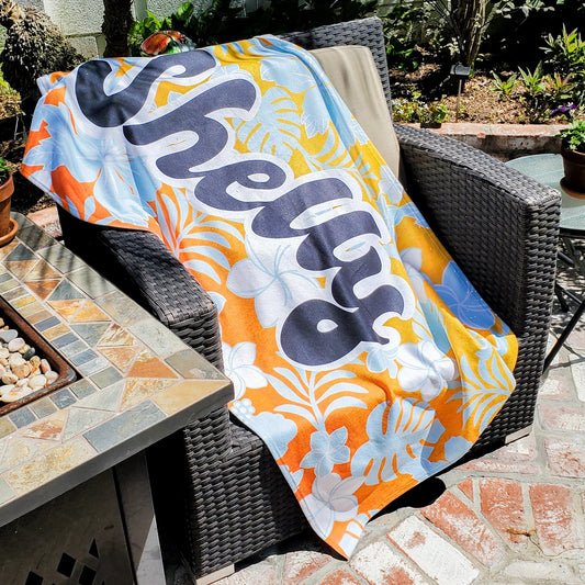 Personalized Signature Style Beach Towel - Plush Customized Towel - for Beach, Pool Summer Fun - Personalize Floral Flower Beach Towel