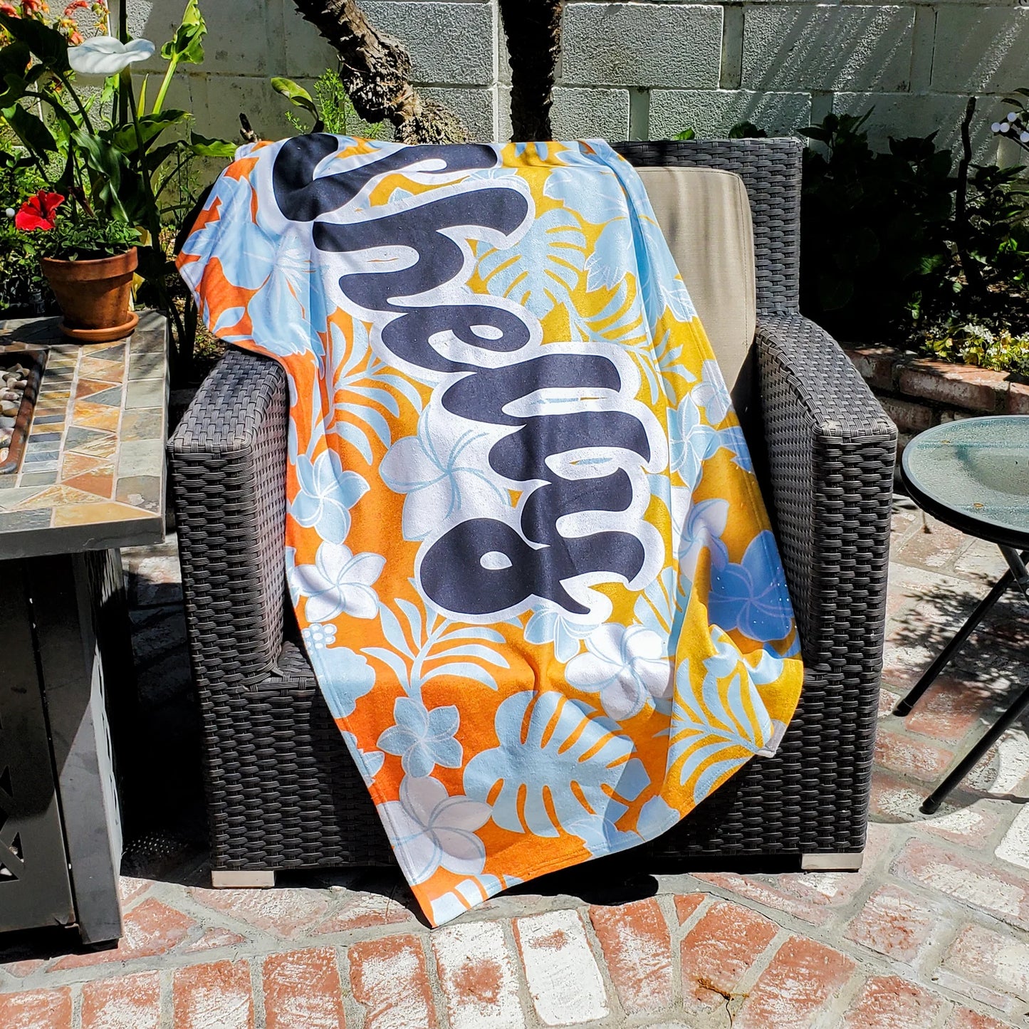 Personalized Signature Style Beach Towel - Plush Customized Towel - for Beach, Pool Summer Fun - Personalize Floral Flower Beach Towel