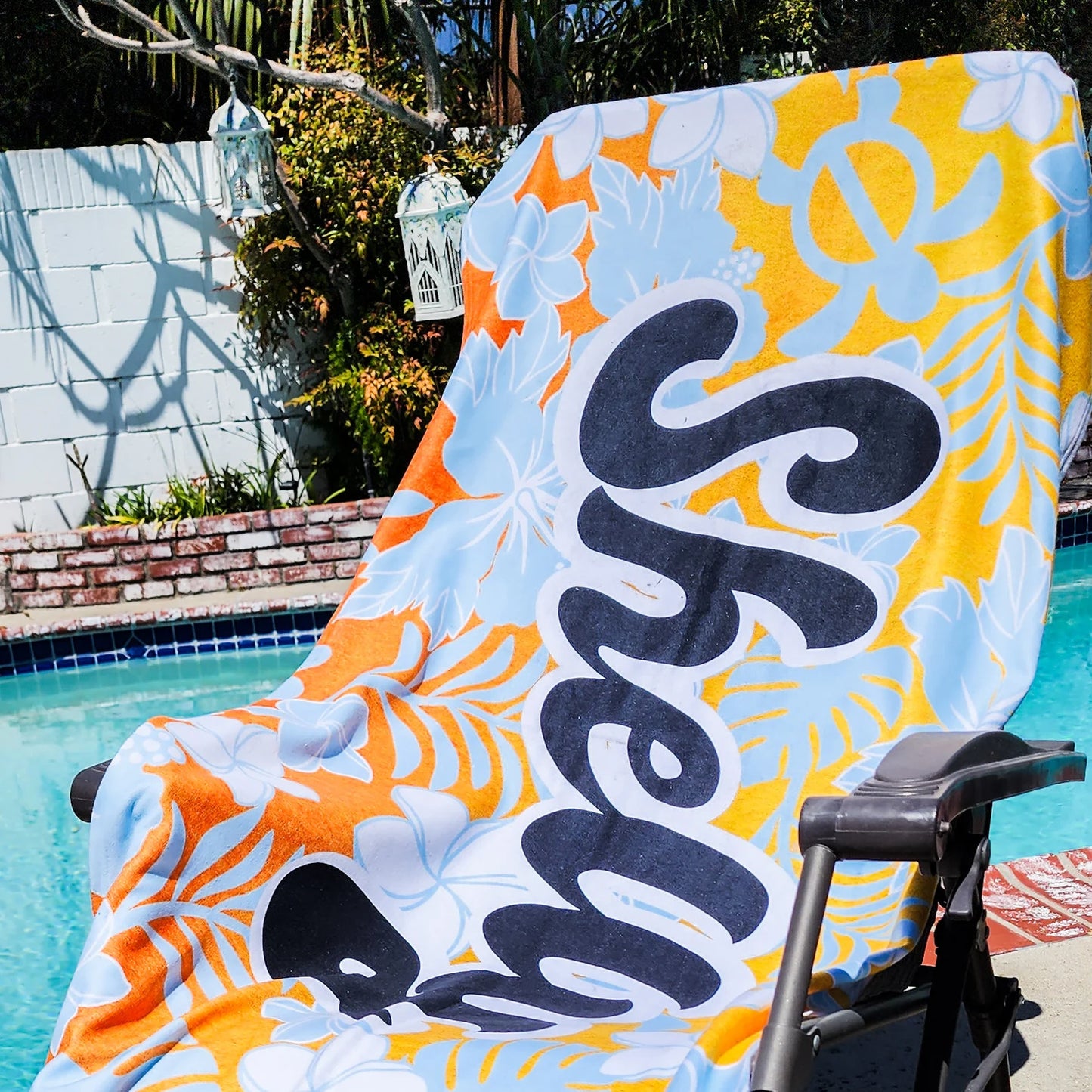 Personalized Signature Style Beach Towel - Plush Customized Towel - for Beach, Pool Summer Fun - Personalize Floral Flower Beach Towel