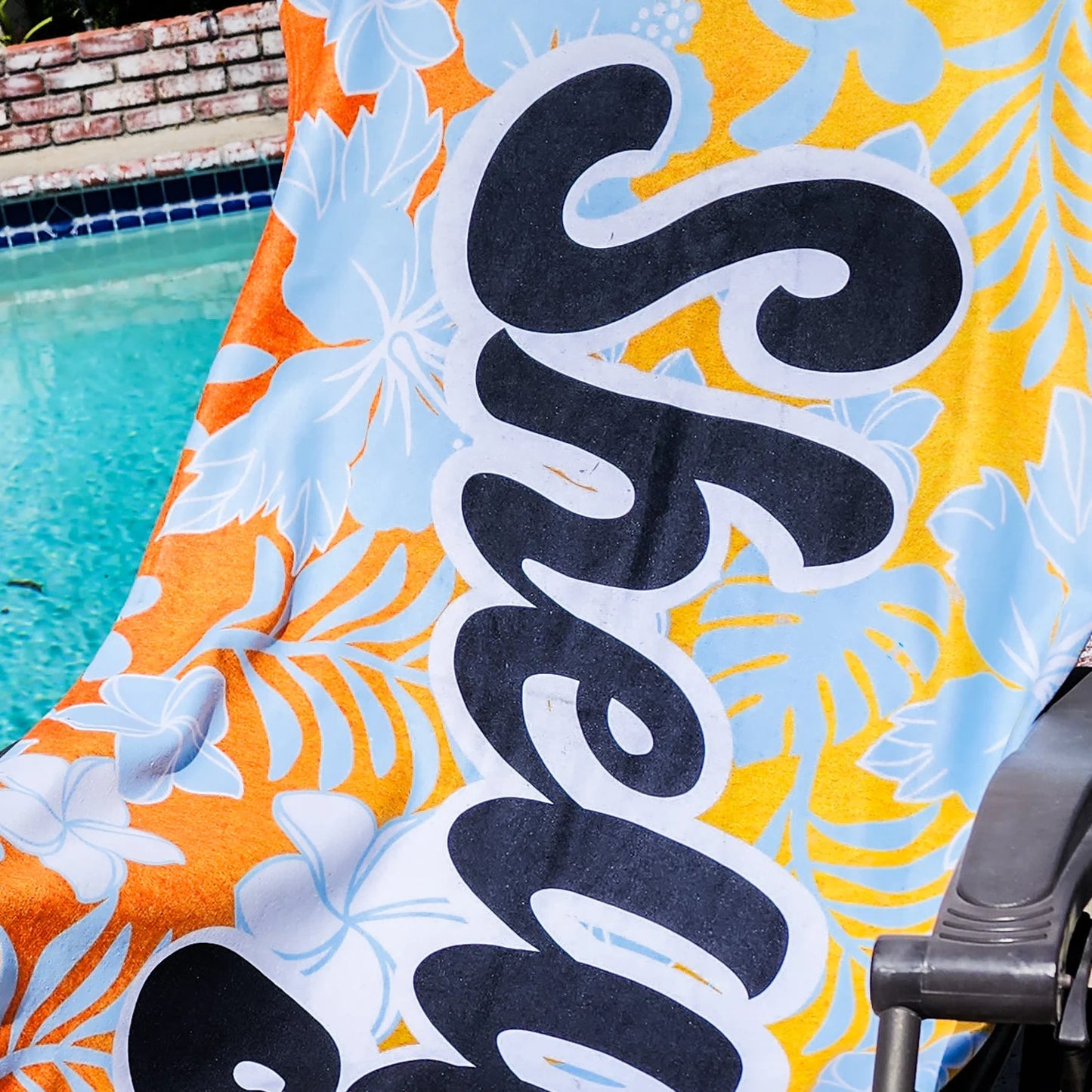 Personalized Signature Style Beach Towel - Plush Customized Towel - for Beach, Pool Summer Fun - Personalize Floral Flower Beach Towel